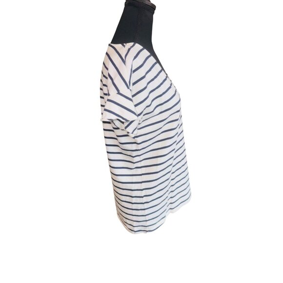 J.Crew Cap Sleeve Striped V-Neck Cotton Tee Shirt Navy/White M Nautical Sustaina - Picture 5 of 9